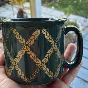 Godiva Emerald Green Ceramic Mug with Gold Laurel Motif